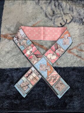 Louis Vuitton Pink & Blue Lock It Silk Monogram Pattern Bandeau Scard